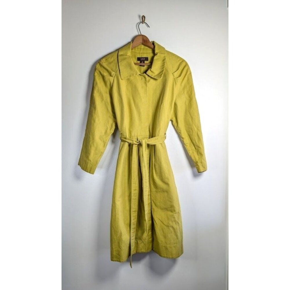 Vintage 90s Y2K Linen jacket Size 16 Green Fairy Grunge Trench Artsy Twee Belted